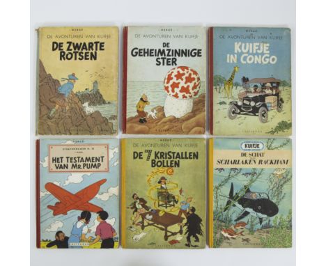 6 comics KUIFJE by Hergé, Tintin in Congo (first edition), The Black Rocks (first edition), The 7 crystal balls (first editio