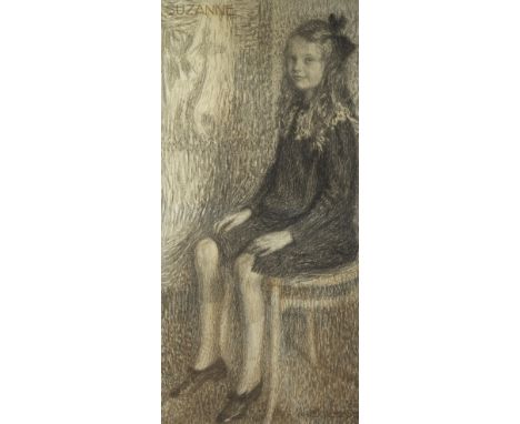 Léon DE SMET (1881-1966), charcoal drawing Young girl on Thonet chair, signed and dated 26-6-1914Léon DE SMET (1881-1966), ho