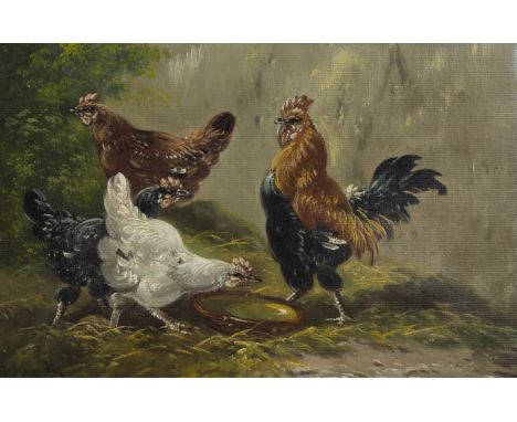 Paul SCHOUTEN (1860-1922), oil on canvas Chickens with rooster, signedPaul SCHOUTEN (1860-1922), olie op doek Kippen met haan