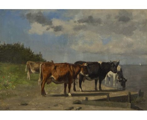 Emile VAN DAMME-SYLVA (1853-1935), oil on panel Cows by the water, signedEmile VAN DAMME-SYLVA (1853-1935), olie op paneel Ko