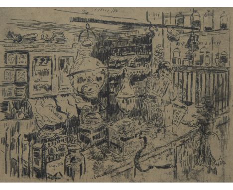 Rik WOUTERS (1882-1916), etching The shop (1911), with stampRik WOUTERS (1882-1916), ets De winkel (1911), met stempel15 x 19