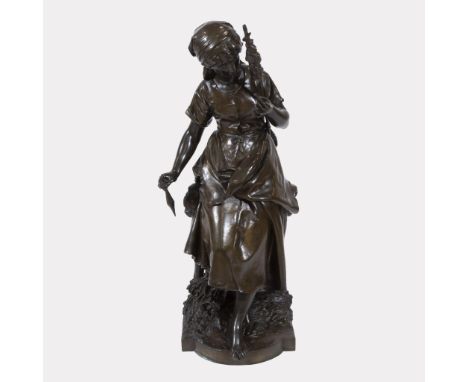 Mathurin MOREAU (1822-1912), bronze sculpture The Spinster, signedMathurin MOREAU (1822-1912), bronzen sculptuur De Spinster,