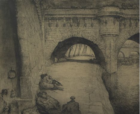 Jules DE BRUYCKER (1870-1945), etching Pont neuf Paris, numbered 37/100 and signedJules DE BRUYCKER (1870-1945), ets Pont neu