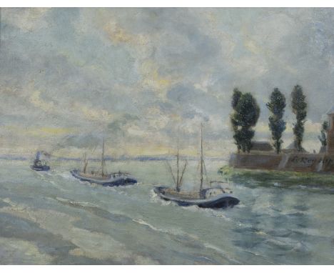 Hippolyte LE ROY (1857-1943), oil on panel Boats on water, signedHippolyte LE ROY (1857-1943), olie op paneel Boten te water,