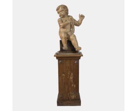 Baroque angel on wooden plinth, 18th/19th centuryBarokke engel op houten sokkel, 18e/19e eeuwH 57 - 134 cm