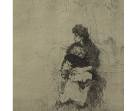 Jules DE BRUYCKER (1870-1945), etching Petite marchande, signedJules DE BRUYCKER (1870-1945), ets Petite marchande, getekend1
