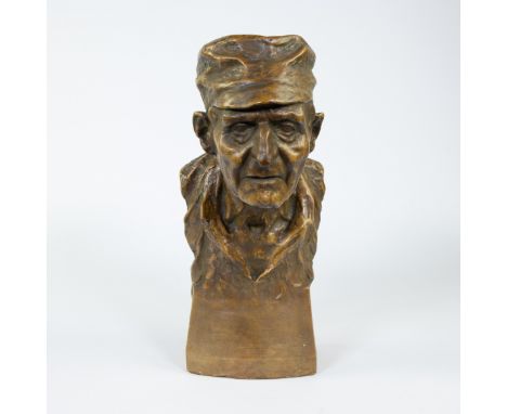 Gustave VAN DEN MEERSCHE (1891-1970), brown patinated plaster bust of Flemish peasant, signed and dated 1917Gustave VAN DEN M