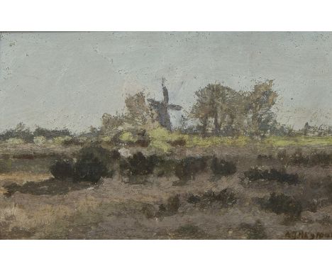 Adrien-Joseph HEYMANS (1839-1921), oil on panel Landscape with mill, signedAdrien-Joseph HEYMANS (1839-1921), olieverf op pan