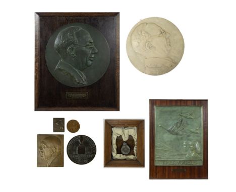 Henri THIERY (1875-1941),  bronze and plaster plaques including effigy of Richard Vankenhove, Vindevogel foundry and Geo VERB