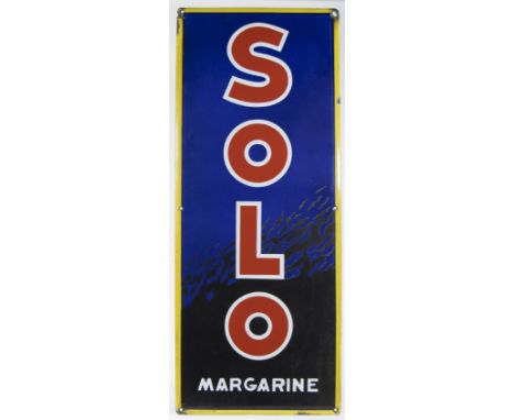 Original and rare enamel advertising panel Solo MargarineOrigineel en zeldzaam email reklamepaneel Solo Margarine70 x 39.5 cm