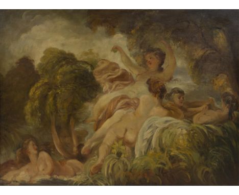 19th century oil on panel The Bathers after a well-known work by Jean-Honoré FRAGONARD (1732-1806)19e eeuws olie op paneel De