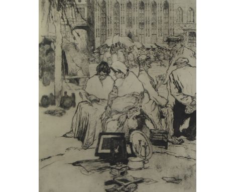 Jules DE BRUYCKER (1870-1945), etching Place du vieux Bourg Brugge,  épreuve d'état (5 exemplaires), signedJules DE BRUYCKER 