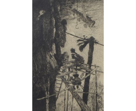 Jules DE BRUYCKER (1870-1945), etching L'homme du Belfroi de Gand, signedJules DE BRUYCKER (1870-1945), ets L'homme du Belfro