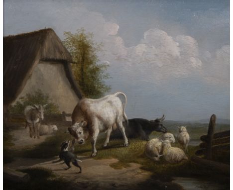 Pieter Gerardus VAN OS (1776-1839), oil on panel Farmyard with cows, donkeys and dog, signedPieter Gerardus VAN OS (1776-1839
