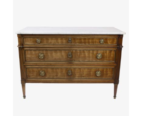 Neo-classical chest of drawers with white marble top, signed G. Benneman, 19th centuryNeo-klassieke commode met wit marmeren 