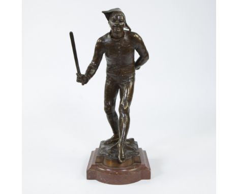 Eugène MARIOTON (1854-1933), bronze sculpture of a harlequin, signedEugène MARIOTON (1854-1933), bronzen sculptuur van een ha