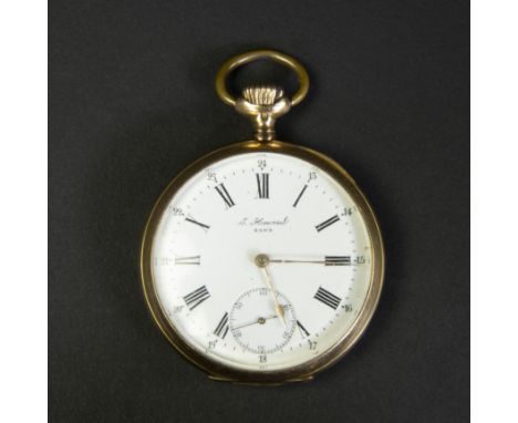 Gold pocket watch marked on the dial Heursel Gand, 18 Ct, weight +/- 12 gramsGouden zakhorloge gemerkt op de wijzerplaat Heur