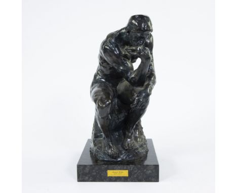 Hand cast and patinated bronze sculpture ‘The Thinker’ after original models in the ARA bronze foundry with engraved signatur