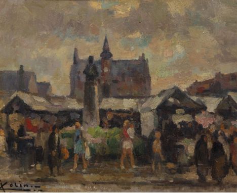 Jean COLIN (1881-1961), oil on panel Marché en Bretagne, signedJean COLIN (1881-1961), olie op paneel Marché en Bretagne, get