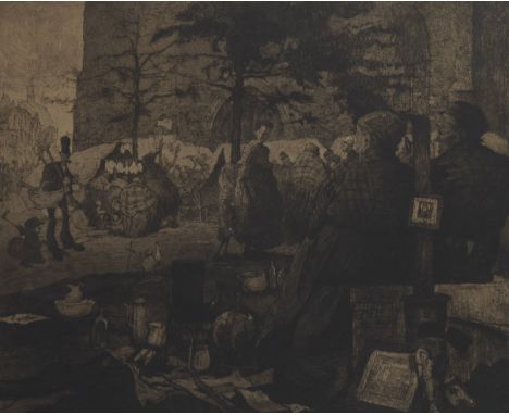 Jules DE BRUYCKER (1870-1945), etching St Jacobsmarkt in Ghent, épreuve avant tirage and signedJules DE BRUYCKER (1870-1945),