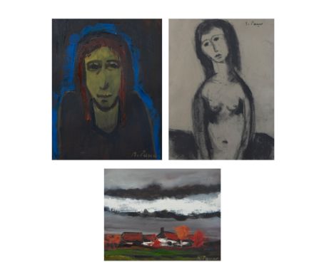Gabriel DE PAUW (1924-2000), 3 oil paintings on canvas (2) Landscape and Portrait, charcoal drawing Nude, signedGabriel DE PA