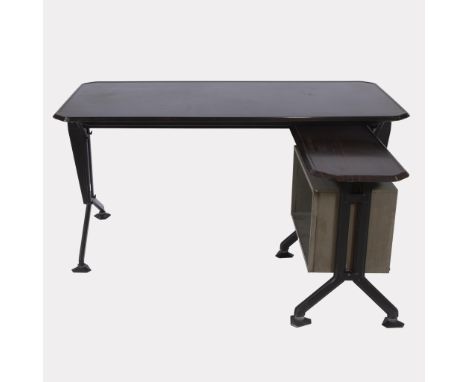 ‘Arco’ desk with plastic top and black lacquered pressed metal base, Olivetti, circa 1960, marked PAG'Arco' bureau met kunsts