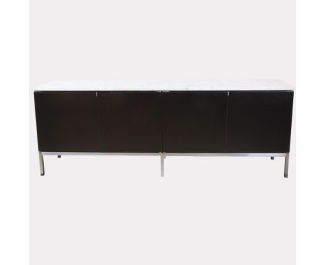 Sideboard Credenza designed by Florence Knoll in 1961, cabinet on base of tubular steel with polished chrome finish and top o