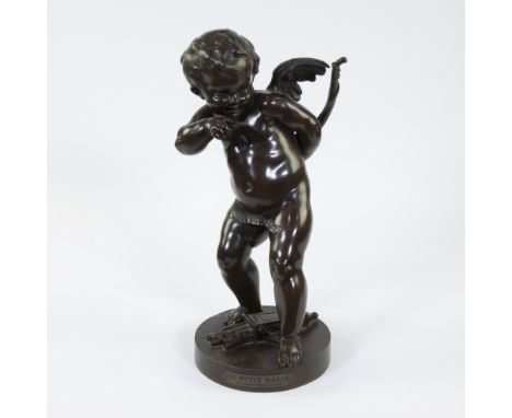 Benoît ROUGELET (1834-1894), patinated brown bronze sculpture of Cupid, signedBenoît ROUGELET (1834-1894), gepatineerd bruin 