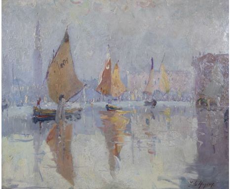 Adrien Jean LE MAYEUR (1880-1958), oil on panel The regatta, signedAdrien Jean LE MAYEUR (1880-1958), olie op paneel De regat