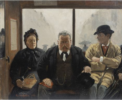 Eugène Joseph VANGELDER (1858-), oil on panel 'En tram', signed and dated 1881Eugène Joseph VANGELDER (1858-), olie op paneel