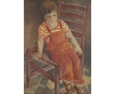 Hans KITSLAAR (1944), oil on canvas Child on red chair, signedHans KITSLAAR (1944), olie op doek Kind op rode stoel, getekend