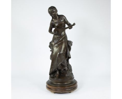 Mathurin MOREAU (1822-1912), bronze statue of girl playing a lute, signed, bronze on a turntable baseMathurin MOREAU (1822-19