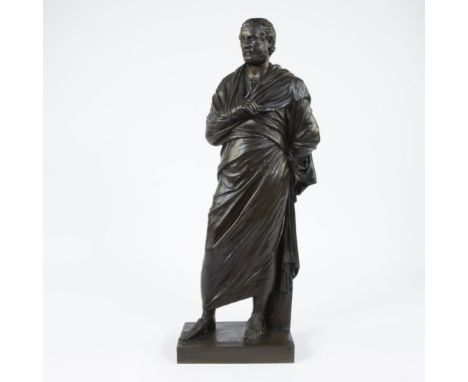 Bronze statue of a Roman senator, signed F. Barbedienne and with reduction stamp A. Collas, Société Collas et Barbedienne (Pa