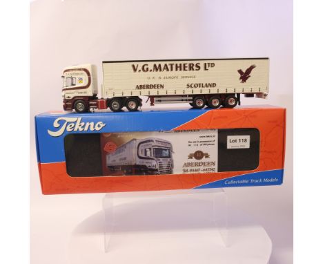 Manufacturer  - Tekno | Description - Scania R-Series Topline Curtainside Trailer - V.G. Mathers | Stock Code - 60768 | Notes