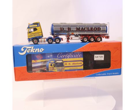 Manufacturer  - Tekno | Description - Volvo FH04 Globetrotter XL with tanktrailer - D.R. Macleod | Stock Code - 65605 | Notes