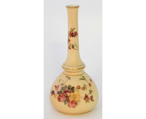 A Royal Worcester blush ivory vase of bulbous form with cylindrical neckDecorated with flower heads and foliate, green factor