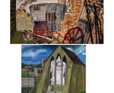 Joseph De Decker (20th Century) - 'Graveyard'Gouache on card, signed with monogram and dated (19)44, approx 23x33cm, mounted 