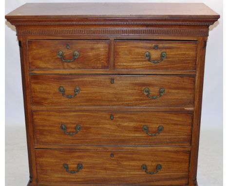 A George III mahogany chest of drawersThe rectangular top with carved moulded cornice above two short and three long graduate
