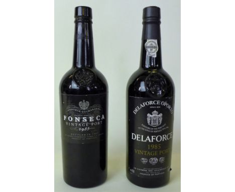 2 bottles Vintage Port from 1985 Being 1 bottle Delaforce 1985 (b/n) and 1 bottle Fonseca 1985 (i/n) (capsule missing - good 