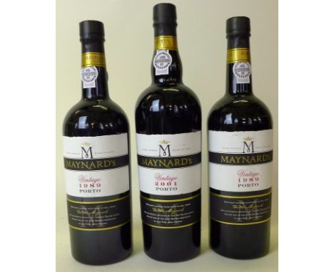 3 bottles Maynards Vintage Port (from Noval)- 2 bottles 1989, 1 bottle 2001. 