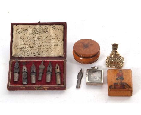 Mixed Lot: Victorian gold filled carnelian set fob, a Victorian miniature silver framed print depicting Queen Victoria, Birmi