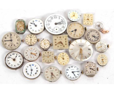 A mixed lot of various watch movements and dials, makers to include Omega, Bureu and Tissot