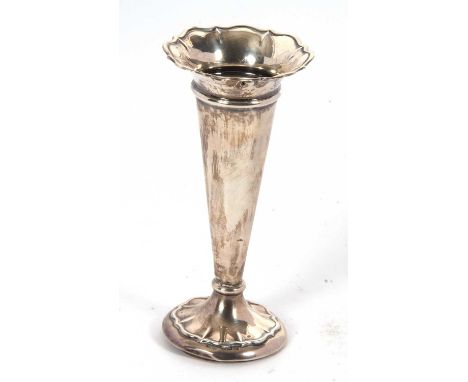 George V silver trumpet vase, loaded, hallmarked Birmingham 1912, makers mark for A J &amp; Zimmerman Ltd, 14cm tall (a/f)