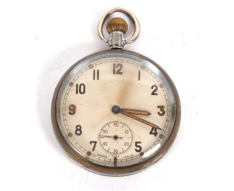 A vintage military pocket with a manually crown wound movement, the case back is stamped with the military arrow head and GST