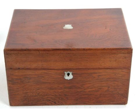 Victorian walnut vanity case the hinged cover enclosing compartments fitted with two glass inkwells and four jars with plated