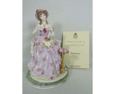 Ltd Edition Royal Worcester Figurine 499/2,500 ' Ebroidery'  Comes with COA in Excellent condition. 9 inches tall. See photos