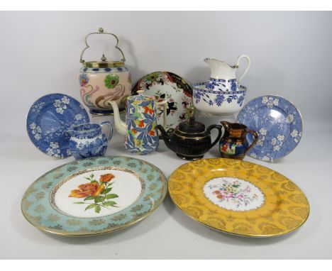 Mixed ceramics including a Carlton ware biscuit barrel and Paragon plates, Doulton, Minton, Spode etc.