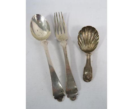 Georgian sterling silver tea caddy spoon and a Fork and Spoon set c1915.