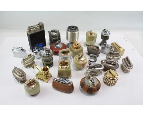 Table Lighters Tobacciana Collectables Assorted Stone Metal Silver Tone Etc Items are in vintage condition Signs of use &amp;