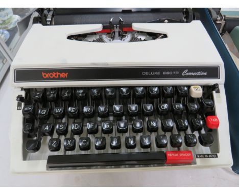 Two Portable Typewriters by Brother, Model 660 TR De Lux, plus an Olivetti, Model Lettera 32. Both in carry cases and appear 